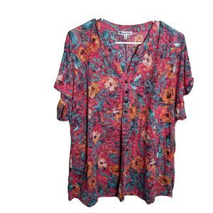 Kate Park T-Shirt Women's 3X V-neck Floral Short Sleeve Printed Shirt Top